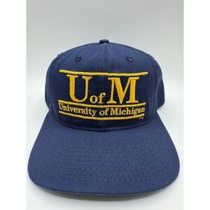 Vintage University of Michigan U of M Snapback Hat Blue Yellow Made USA